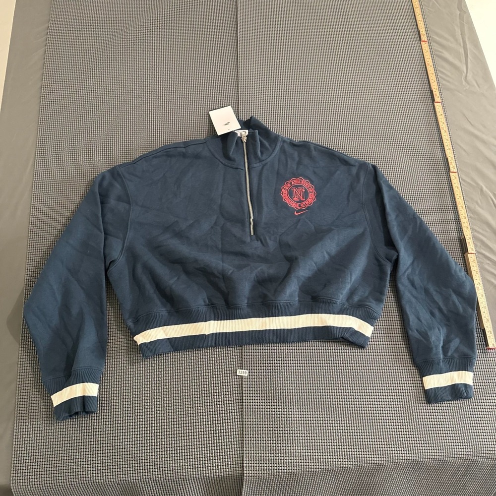 Nike Womens Navy Blue Cropped Quarter Zip Sweatshirt Graphic Size M New